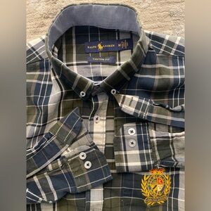 Ralph Lauren- All cotton plaid button up shirt Size Medium (Custom fit)
